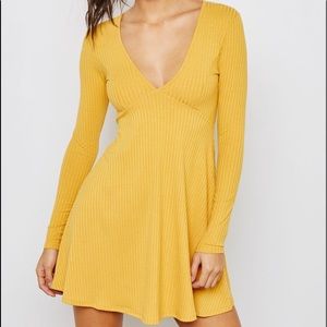 Forever 21 Yellow Ribbed Skater Dress